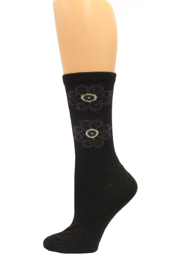 Flower Leg Crew Socks, 1 Pair, Black, Medium, Shoe Size W 6-9