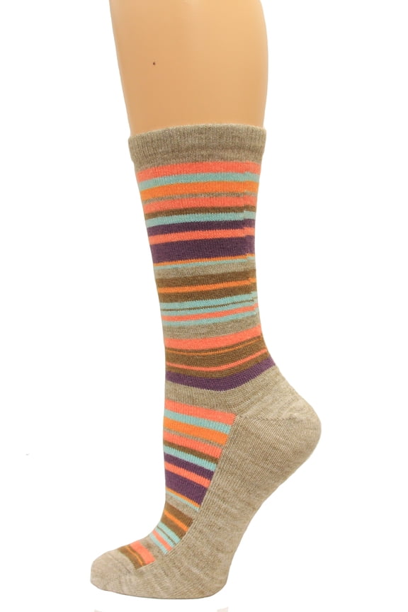 Large Stripe Crew Socks, 1 Pair, Stone, Medium, Shoe Size W 6-9