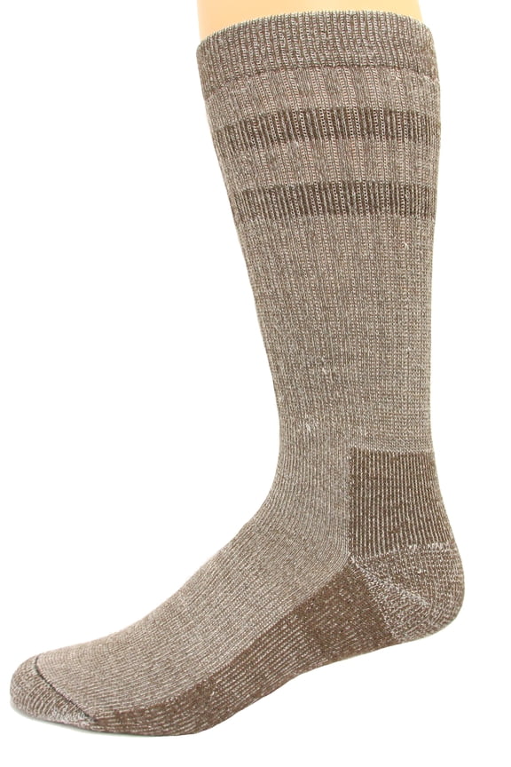 Men's Double Stripe Crew Socks, 1 Pair, Brown, Medium, Shoe Size M 9-13