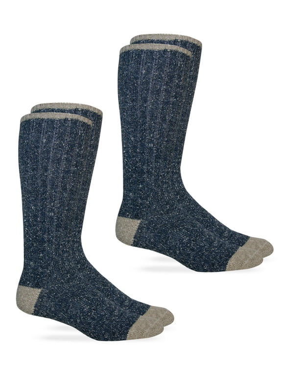 Mens Socks, Merino Wool Rib Knit Boot Crew Socks, 2 Pairs