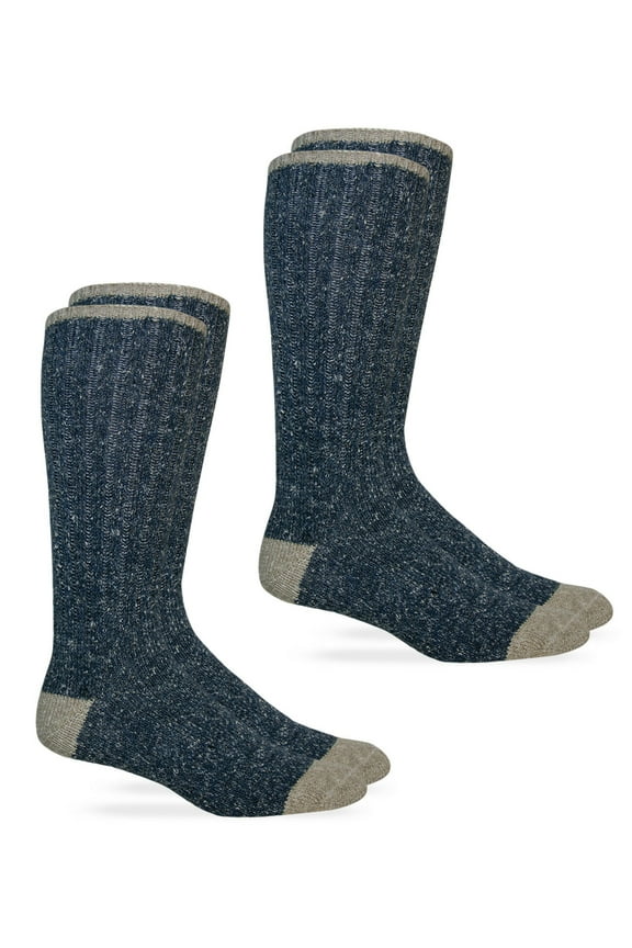 Mens Socks, Merino Wool Rib Knit Boot Crew Socks, 2 Pairs