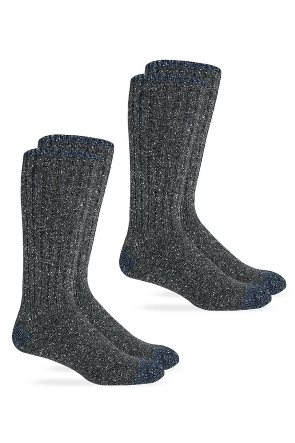 Mens Socks, Merino Wool Rib Knit Boot Crew Socks, 2 Pairs