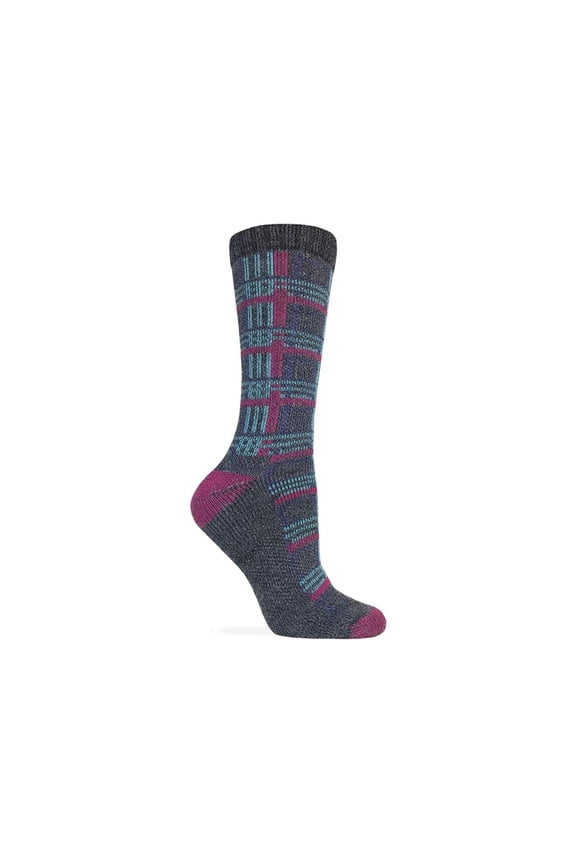 Plaid Pattern Crew Socks 1 Pair, Grey, Medium