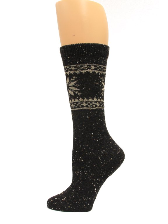Snowflake Crew Heavyweight Socks, 1 Pair, Black, Medium, Shoe Size W 6-9