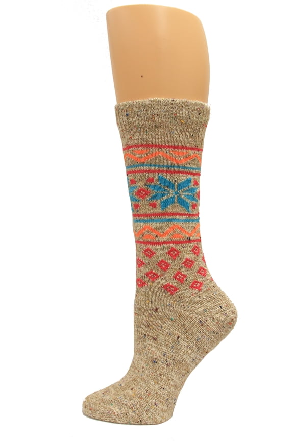 Wintry Mix Crew Socks, 1 Pair, Natural, Medium, Shoe Size W 6-9