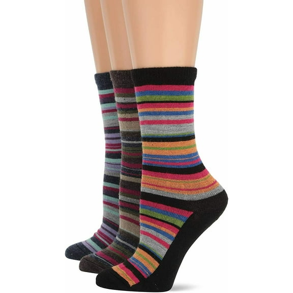 Wise Blend Women's Merino Wool Blend Colorful Stripe Crew Socks 3 Pair Pack, Multi, Medium