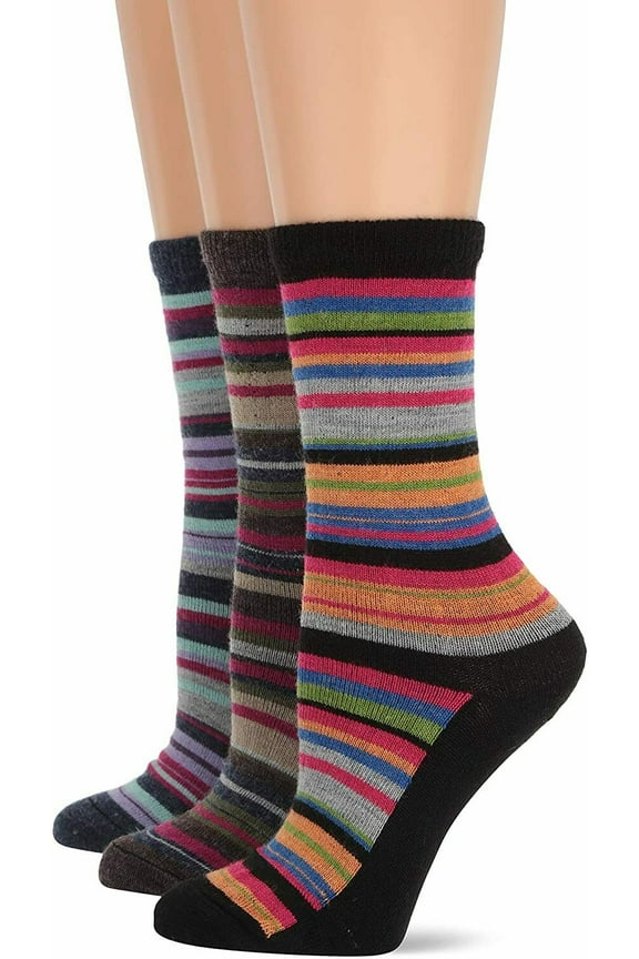 Women's Merino Wool Blend Colorful Stripe Crew Socks 3 Pair Pack, Multi, Medium