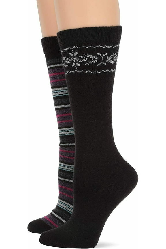 Womens Socks, Angora Wool Pattern Knee High Socks, 2 Pairs