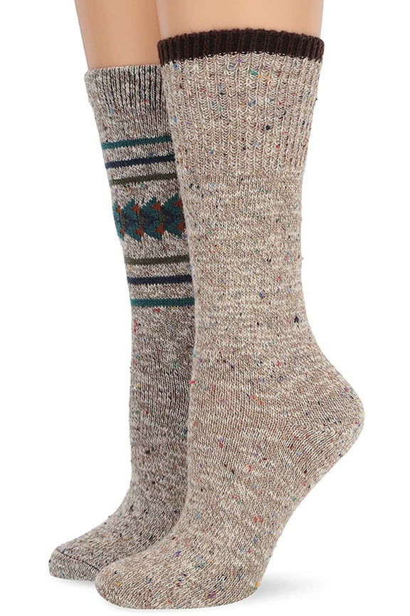 Womens Socks, Warm Wool Casual Aztec Pattern Boot Crew Winter Socks, 2 Pair