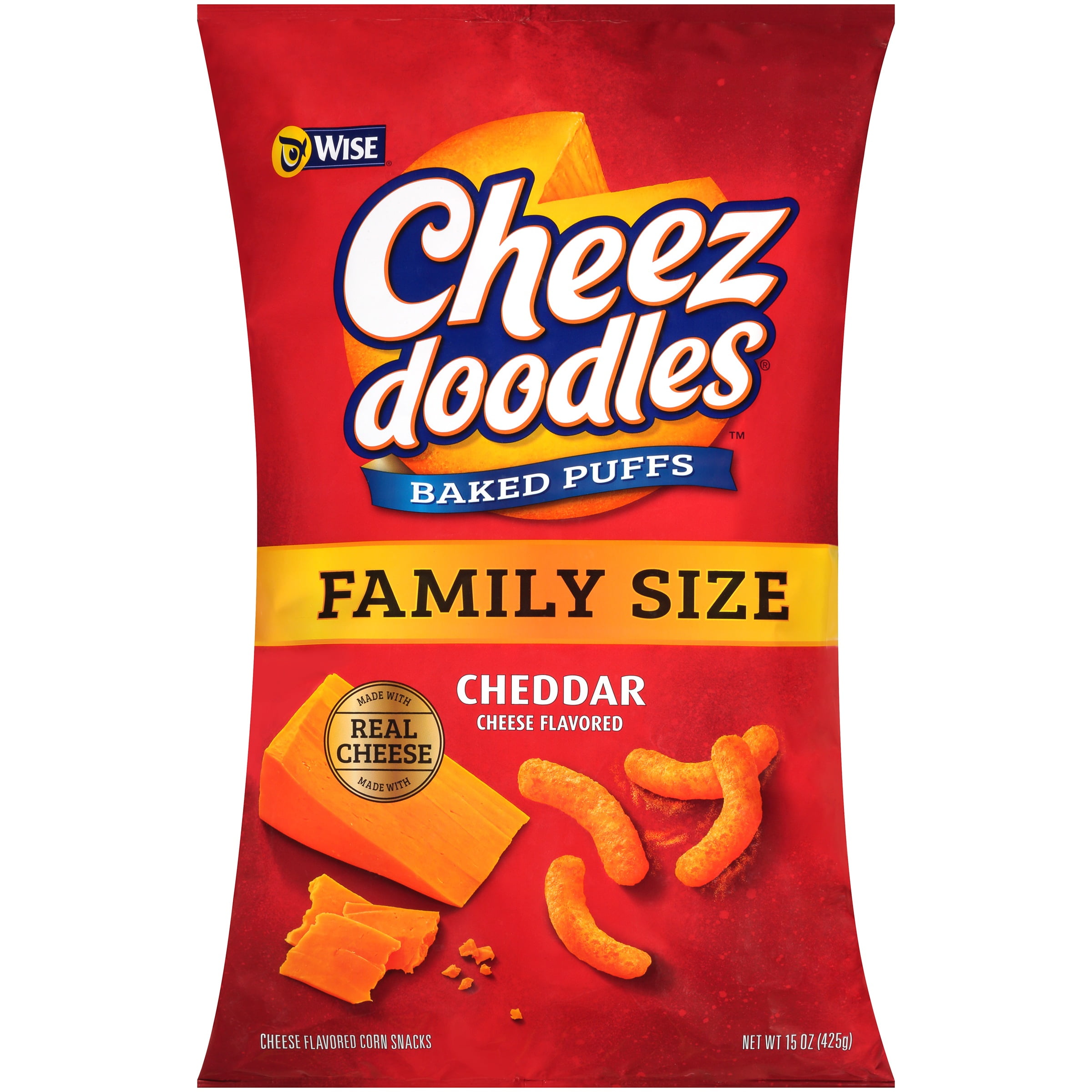 Wise Cheez Doodles Baked Puffed Cheddar Cheese Flavored Corn Snacks
