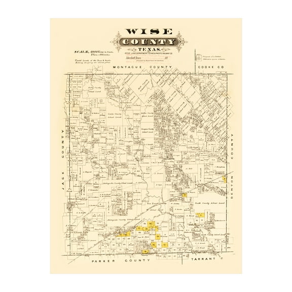 Wise County Texas Art, 1870 Vintage Map of Wise County TX History Wall Decor Gift, Old Wise County TX Map - 18" x 24" Unframed Print