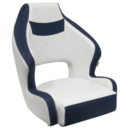 Wise DLX3338-1904 DLX Series Pontoon Bucket Seat with Flip Up Bolster - White / Mariner Blue