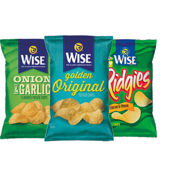 Wise Golden Original, Sour Cream & Onion Ridgies & Onion/Garlic Potato Chips Variety 3-Pack, 7.5 oz. Bags