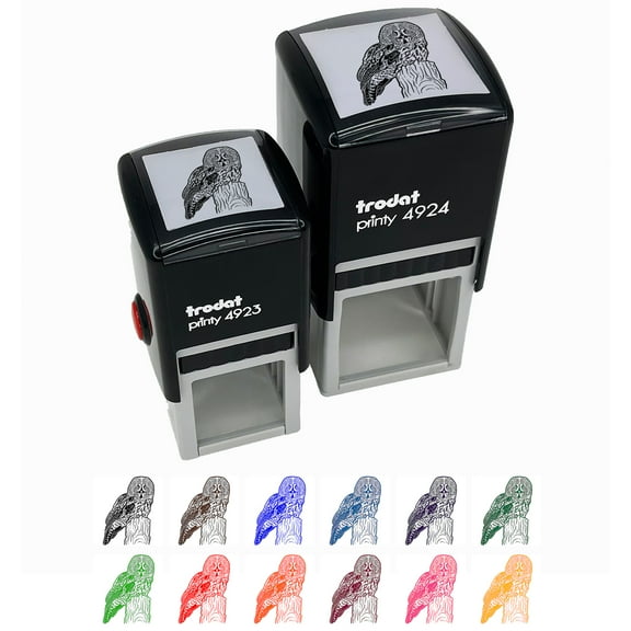 Wise Great Gray Owl Self-Inking Rubber Stamp Ink Stamper - Yellow Ink - Small 1 Inch