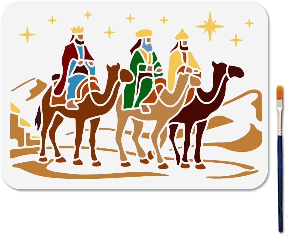 Wise Men Stencil 11.7x8.3inch Reusable Desert Camel Stencils for Craft ...