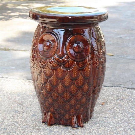 Wise Old Owl Ceramic Garden Stool, Brown Glaze