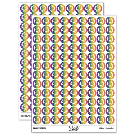 Wise Old Owl Sitting on Branch 200+ Round Stickers - Rainbow - Gloss Finish - 0.50" Size