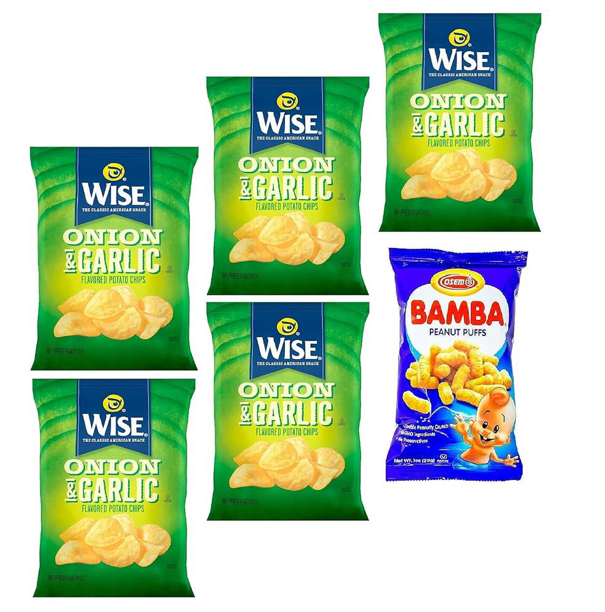 Wise Onion And Garlic Potato Chips, 1.25 Ounce (5 Count) + Osem Bamba