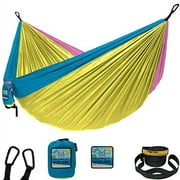 Wise Owl Outfitters Camping Hammocks, Portable for Outdoor, Indoor with Tree Straps, Double, Yellow/Blue