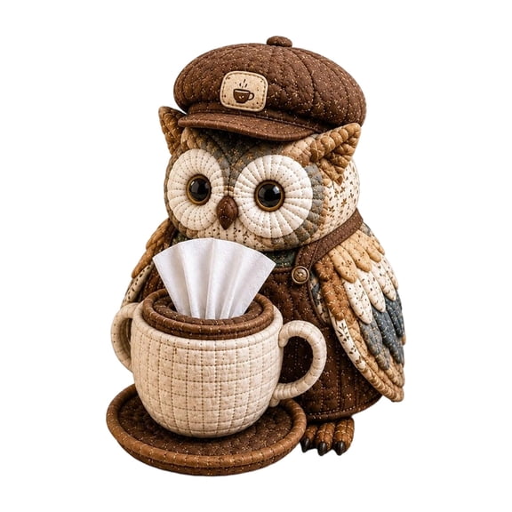 Wise Owl Quilted Tissue Box DIY Sewing Kit, Cute Holder Cover, Patchwork Fabric Animal, Handmade Craft Kit for Adults, Creative Home Decor Gift, Fun Animal, Patchwork Kit, Fabric