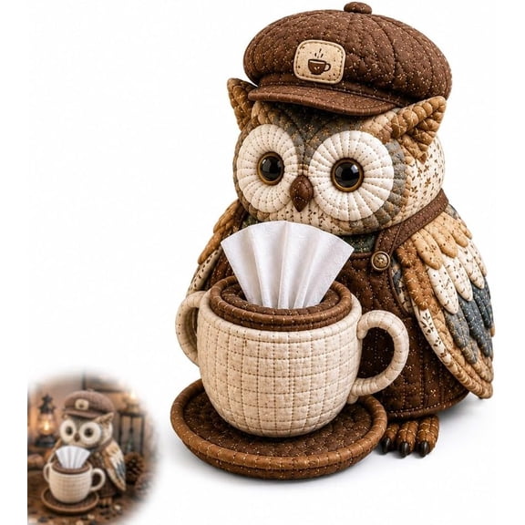 Wise Owl Quilted Tissue Box DIY Sewing Kit, Cute Holder Cover, Patchwork Fabric Animal, Handmade Craft Kit for Adults, Creative Home Decor Gift, Fun Animal, Patchwork Kit, Fabric(Spell Book Owl)