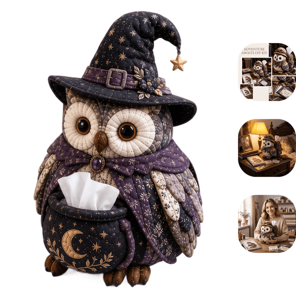 Wise Owl Quilted Tissue Box DIY Sewing Kit, Cute Holder Cover, Patchwork Fabric Animal, Handmade Craft Kit for Adults, Creative Home Decor Gift, Fun Animal, Patchwork Kit, Fabric B