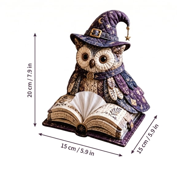 Wise Owl Quilted Tissue Box DIY Sewing Kit, Cute Holder Cover, Patchwork Fabric Animal, Handmade Craft Kit for Adults, Creative Home Decor Gift, Fun Animal, Patchwork Kit, Fabric(Spell Book Owl)