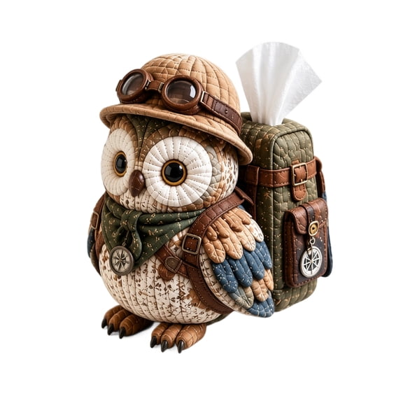 Wise Owl Quilted Tissue Box DIY Sewing Kit, Cute Holder Cover, Patchwork Fabric Animal, Handmade Craft Kit for Adults, Creative Home Decor Gift, Fun Animal, Patchwork Kit, Fabric(Explorer Owl)