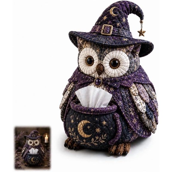 Wise Owl Quilted Tissue Box DIY Sewing Kit, Cute Holder Cover, Patchwork Fabric Animal, Handmade Craft Kit for Adults, Creative Home Decor Gift, Fun Animal, Patchwork Kit, Fabric(B)