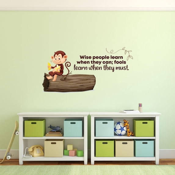 Wise People Monkey Life Quote Cartoon Quotes Decors Wall Sticker Art Design Decal for Girls Boys Kids Room Bedroom Nursery Kindergarten Home Decor Stickers Wall Art Vinyl Decoration (8x10 inch)