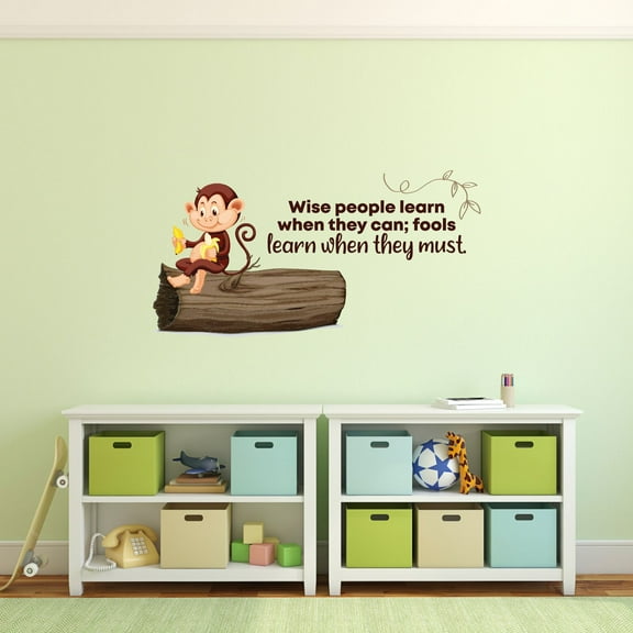 Wise People Monkey Life Quote Cartoon Quotes Decors Wall Sticker Art Design Decal for Girls Boys Kids Room Bedroom Nursery Kindergarten Home Decor Stickers Wall Art Vinyl Decoration (12x20 inch)