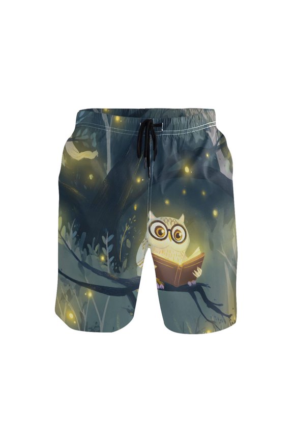 Wise Reading Owl Mens Swim Trunks Quick Dry Board Shorts Breathable Fit Beach Shorts Swimwear