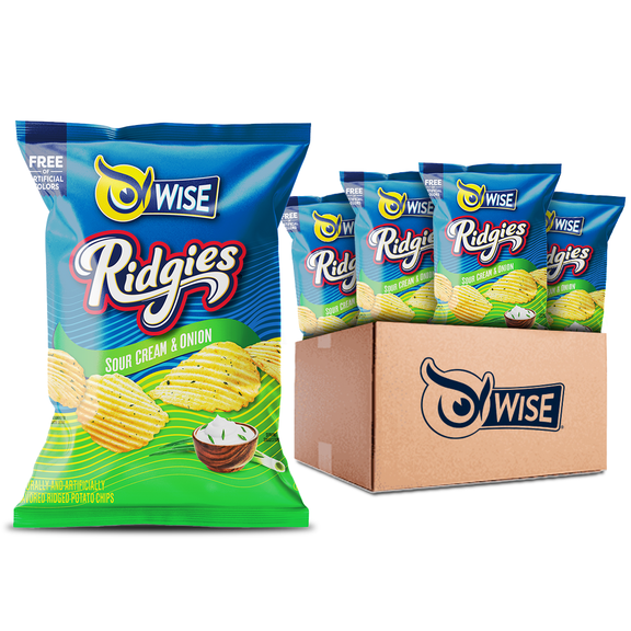 Wise Snacks Ridgies Sour Cream & Onion Potato Chips, 2.25 oz Bags, 18 Count