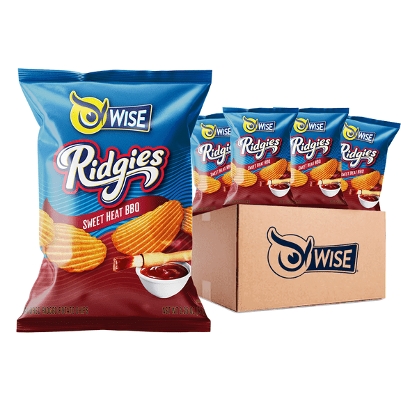 Wise Snacks Ridgies Sweet Heat BBQ Potato Chips, 1 oz Bags, 42 Count