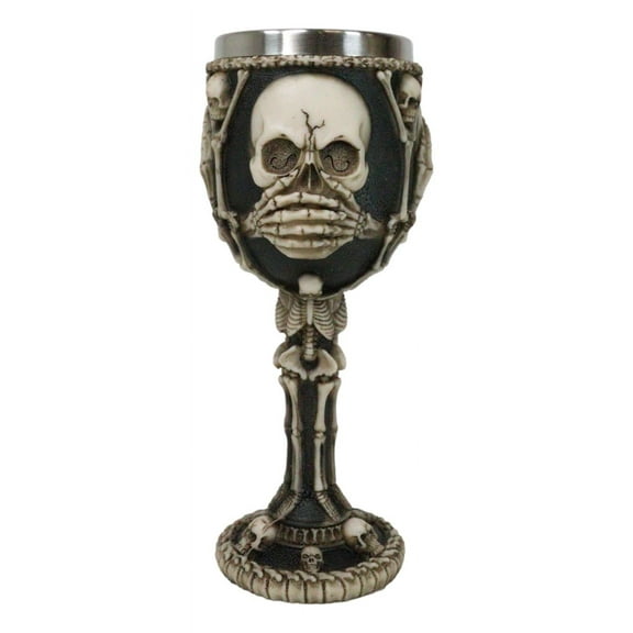 Wise Vintage See Hear Speak No Evil Skeleton Bone Skulls Wine Goblet Chalice