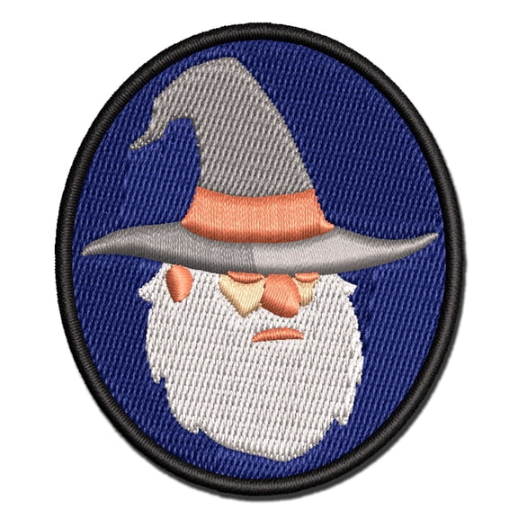 Wise Wizard Old Man Beard Hat Applique Multi-Color Embroidered Hook & Loop Patch - 2.0 Inch Mini