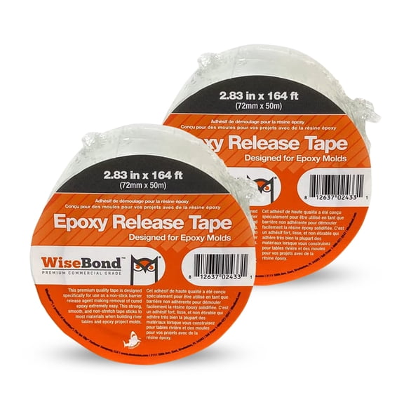 WiseBond 2-Pack Extra Wide Self-Releasing Epoxy Tape for Resin for Molds, River Tables, Heat Resistant, Medium Tack Resin Tape, 2.83 in x 164 ft Each