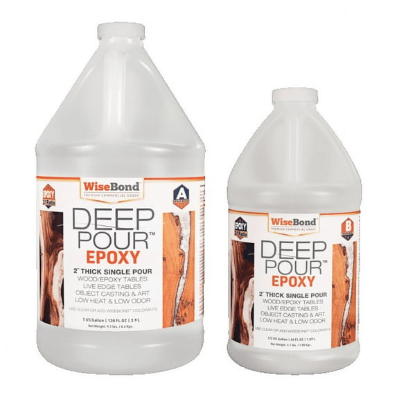 WiseBond DEEP Pour 2” Thick Single Pour Epoxy Resin for River Tables, Live Edge Slabs, Lathe Turning, Molds and Art Casting, 2 Part 1-1/2 Gallon 2:1 Ratio Kit, Pour Crystal Clear or Easily Tint