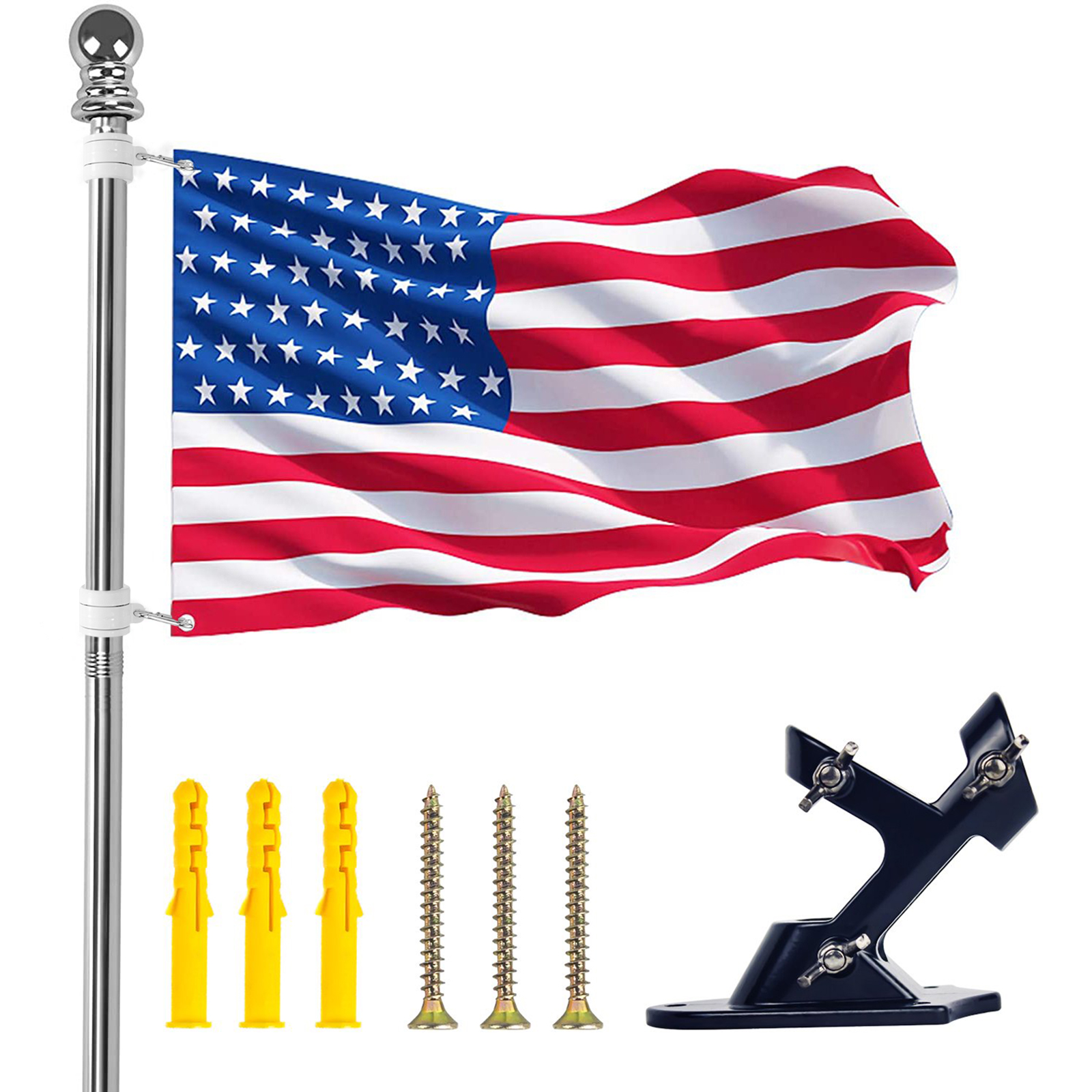 American Flag 12x18 Inches With Stainless Steel Rail Mount Pole For Boats