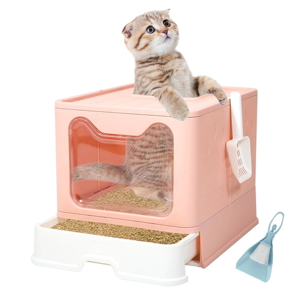 WiseWater Foldable Large Cat Litter Box with Lid, Top Entry, Covered ...