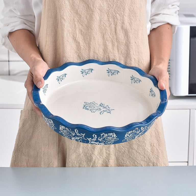 Bosmarlin 9-Inch Ceramic Pie Dish – Scalloped Edge, Oven & Dishwasher Safe, Pastel Blue Baking Pan