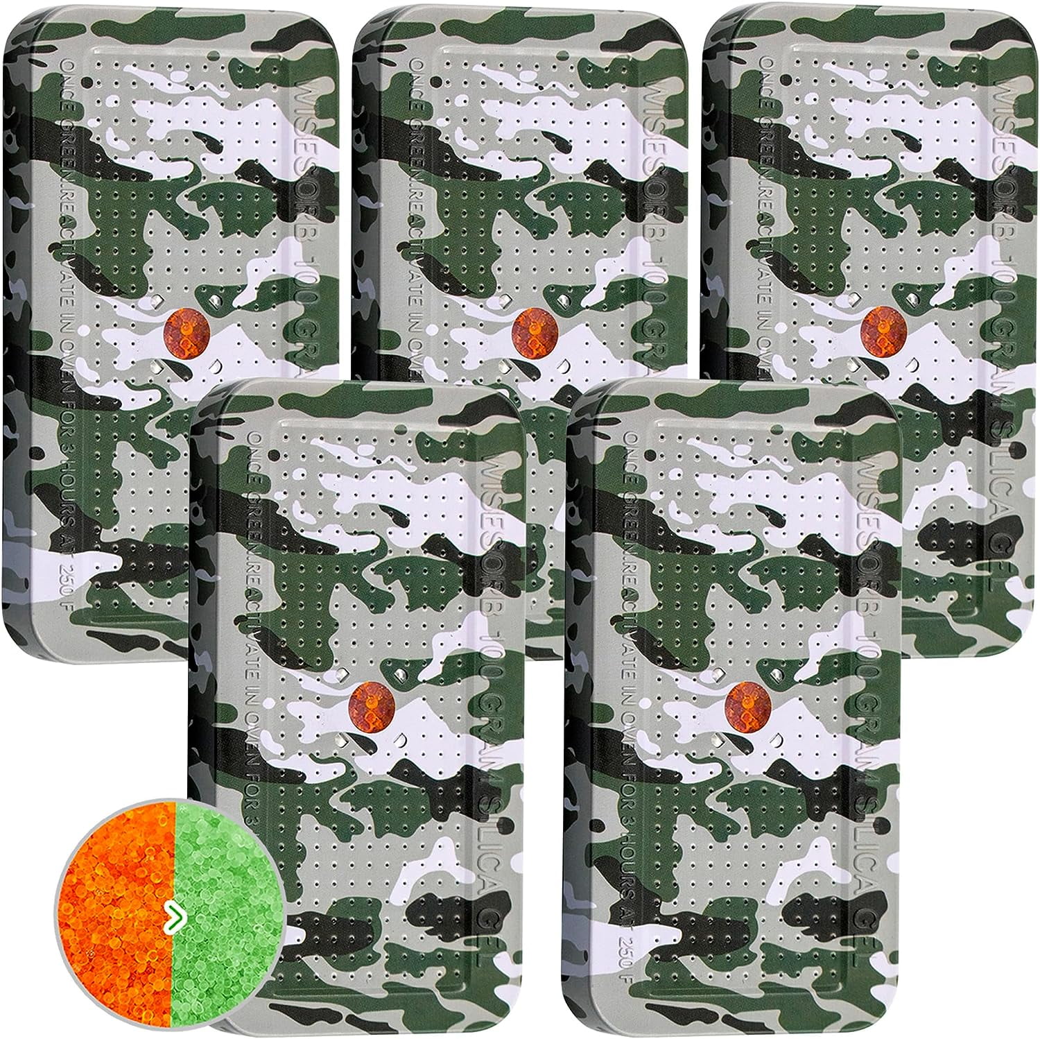 Wisesorb 100 Gram Gun Safe Dehumidifier, Pack of 5 Camouflage Pattern Reusable Silica Gel