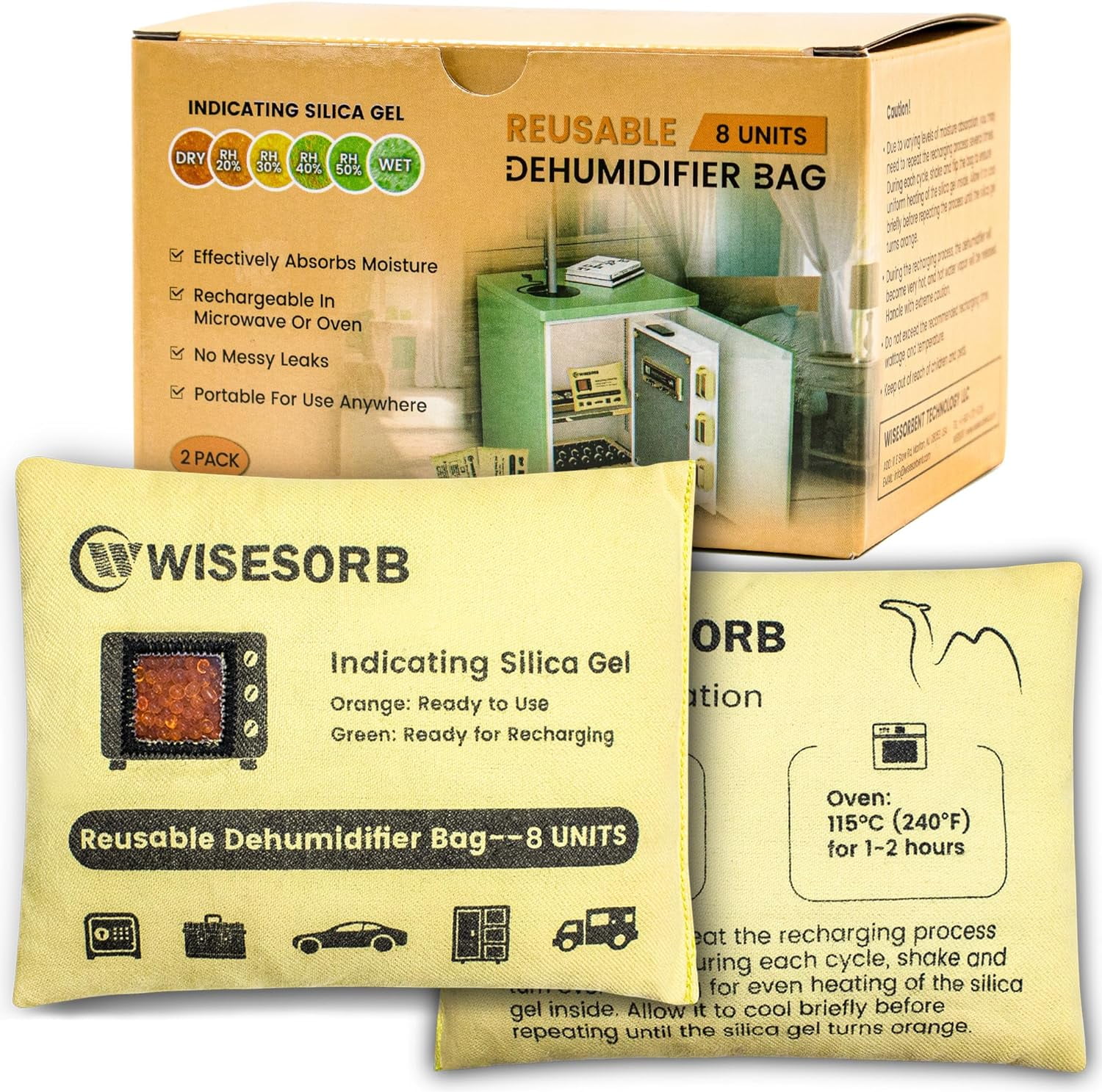 Wisesorb 2Pcs 240 Gram Rechargeable Gun Safe Dehumidifier, Color