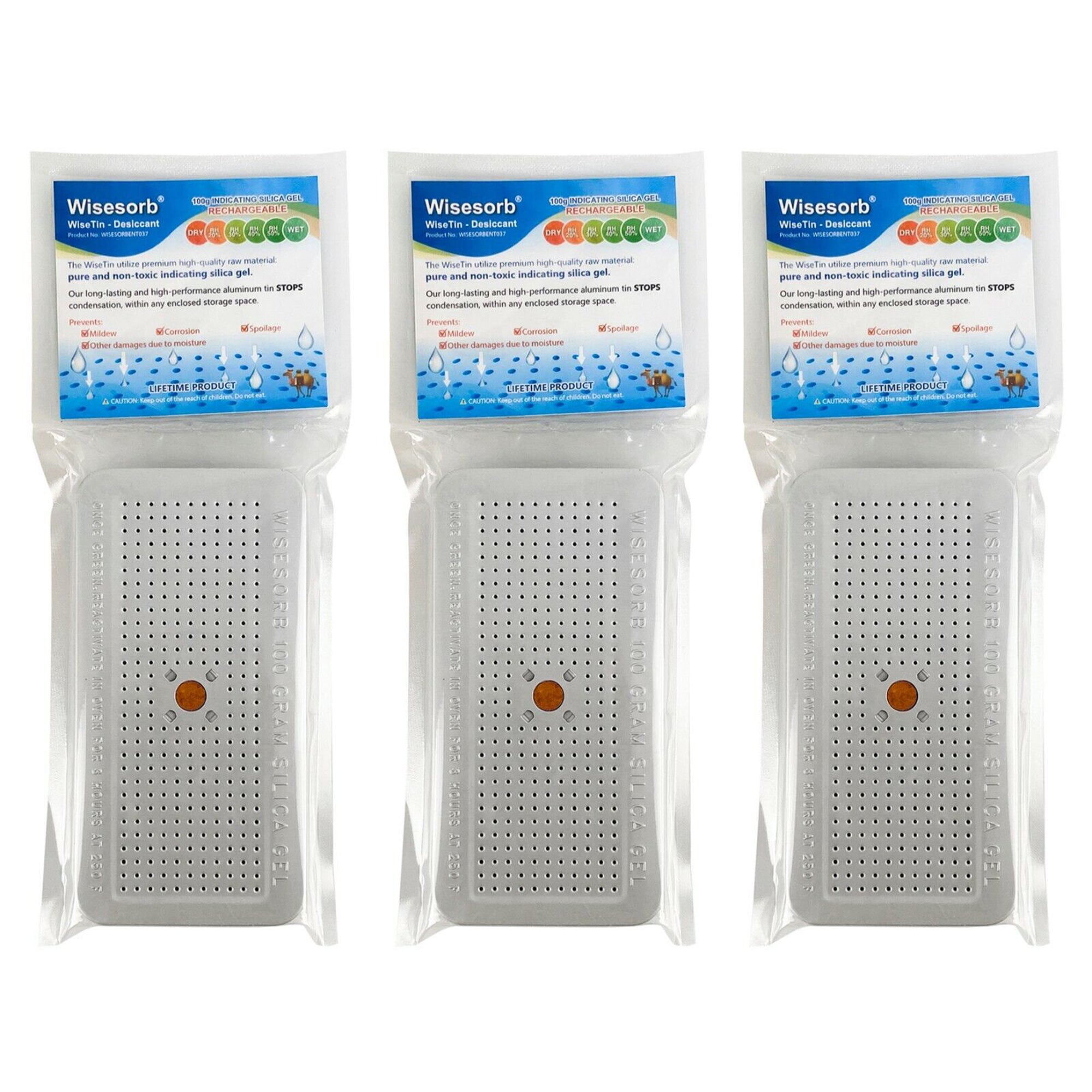 Wisesorb 3 Packs 100 Gram Indicating Silica Gel Canister, Silica Gel