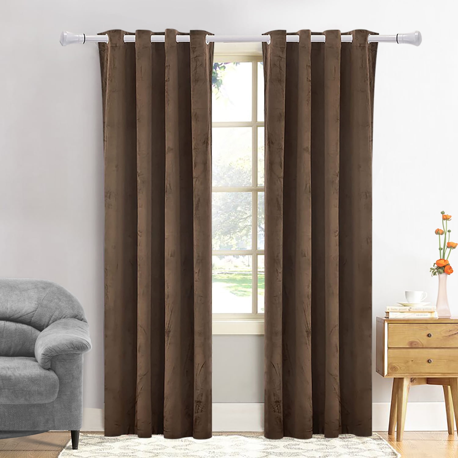Wisewater 2 Panels Velvet Curtains Grommet Curtains Luxury Drapes, Light Blocking Curtain, Coffee, 52x84 inch