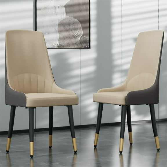 Wisfor 2PCS Accent Dining Chairs Kitchen Cafe Dining Chairs Wooden Legs Faux Leather Cover, Light khaki & Grey Colour