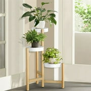 Wisfor 3 Tier Plant Stand Bamboo Flower Ladder Shelf Rack Indoor Outdoor with Plastic Tray, 31.5in