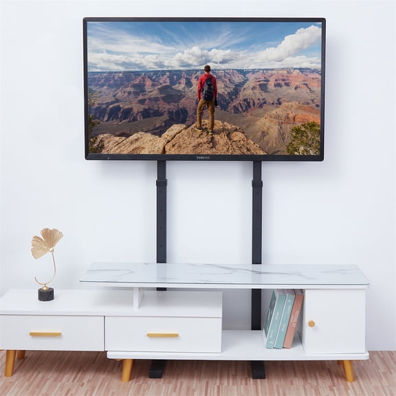 32-65" Metal Black Slim Floor TV Stand Mount Height Adjustable Bracket for Samsung Sony LG TCL LED LCD, 88lbs Capacity