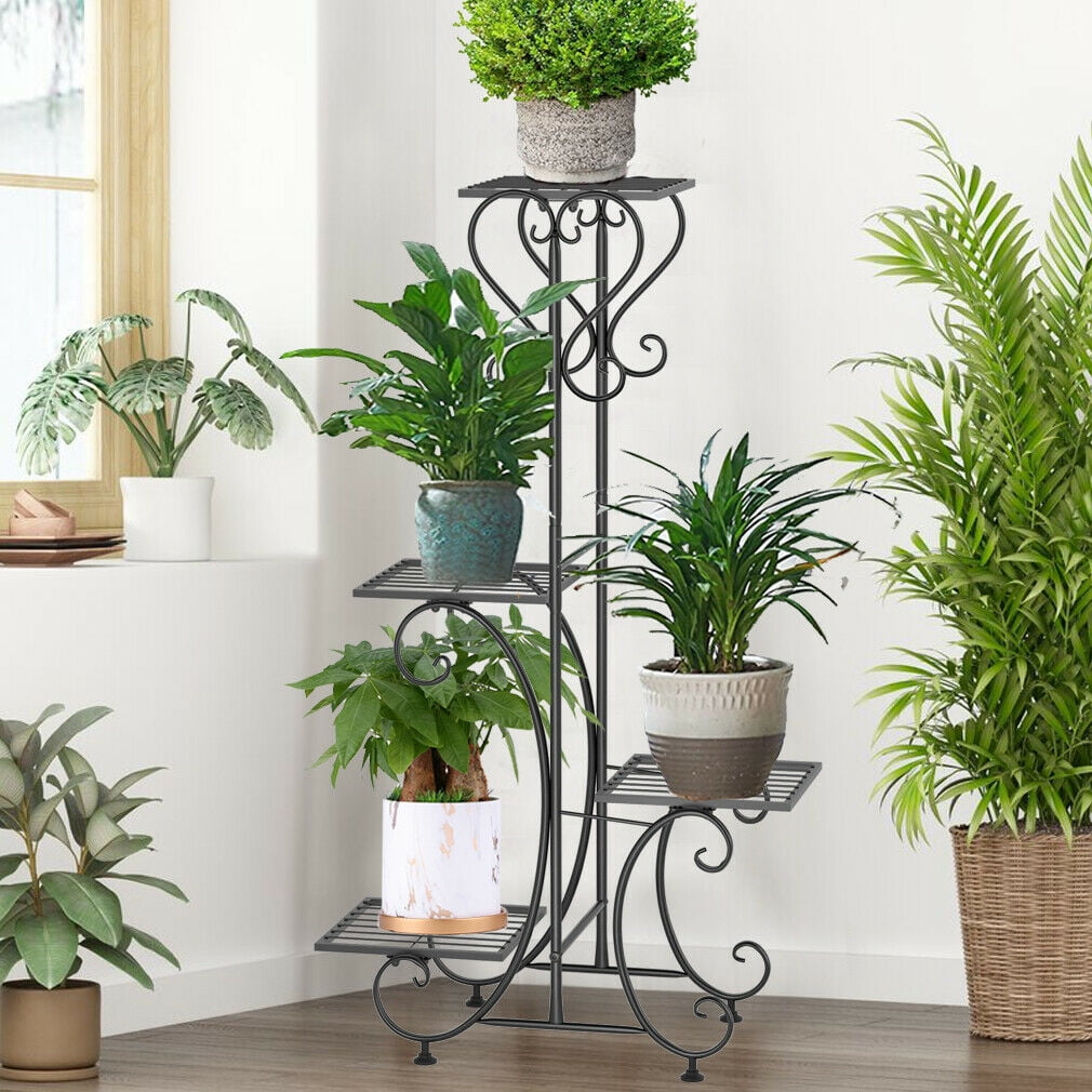 Wisfor 4 Layers Plant Stand Black Metal Flower Holder Indoor Outdoor