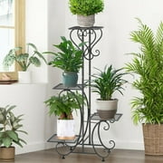 Wisfor 4 Layers Plant Stand Black Metal Flower Holder Indoor Outdoor Planter Shelf,35" Height